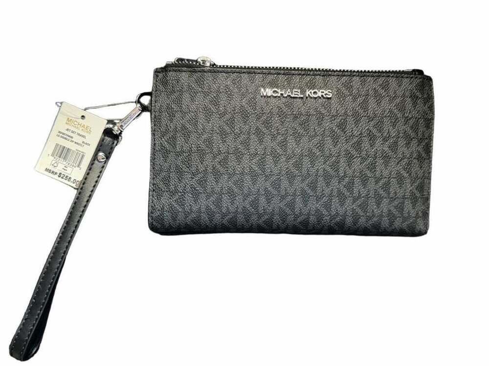Michael Kors Jet Set Travel LG Double Zip Wristlet Black